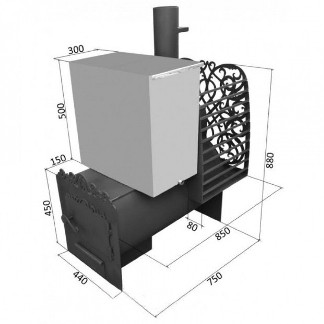 Печь для бани горизонтальная 530-1м